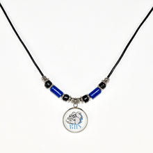 black leather Belgreen bulldogs necklace with blue and black beads