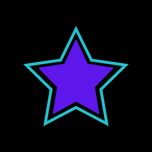 purple star graphic with teal outline and black background