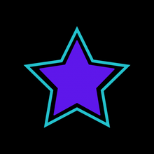 purple star graphic with teal outline and black background