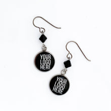 custom logo earrings with Swarovski crystal bead accents