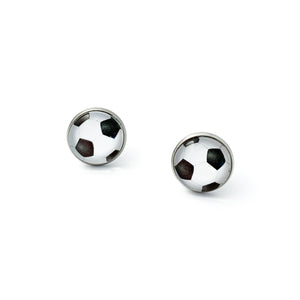 hand made stainless steel soccer statement stud earrings