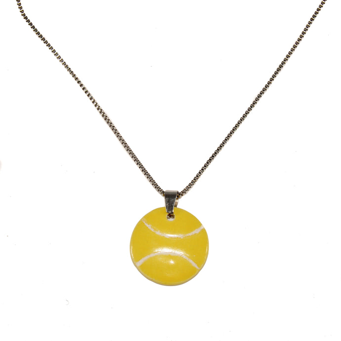 ceramic yellow tennis ball pendant necklace on stainless steel box chain