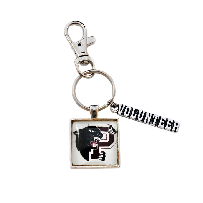silver keychain with panther and volunteer charm