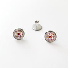 custom stainless steel PEO International stud statement earrings