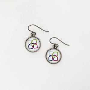 stainless steel Sherwin Williams Women's Club charm earrings with niobium ear wires