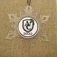 personalized acrylic snowflake ornament featuring the Archbishop Curley high school logo and the year 2022