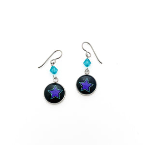 purple star earrings with teal swarovski crystal beads