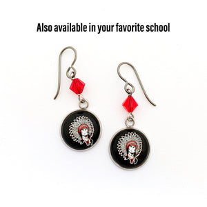 custom stainless steel Navajo high school charm earrings with red swarovski crystal beads