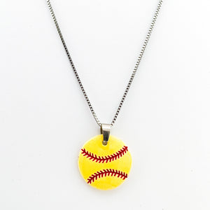 ceramic softball necklace on stainless steel box chain