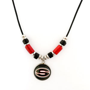 custom Sonoraville high school leather cord necklace with red and black beads