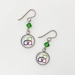 Sherwin Williams Women's Club charm earrings with green Swarovski crystal beads