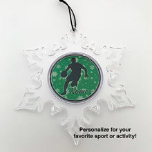 personalized acrylic snowflake ornament with basketball player silhouette