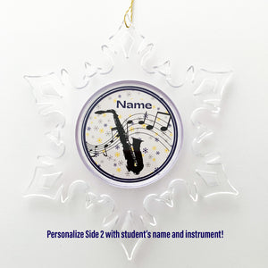personalized acrylic snowflake ornament with saxophone