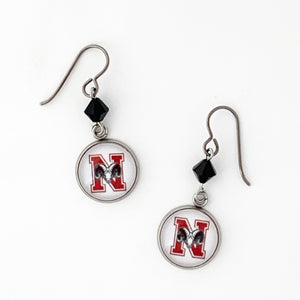 Northbridge high school Rams charm earrings with black Swarovski crystal beads
