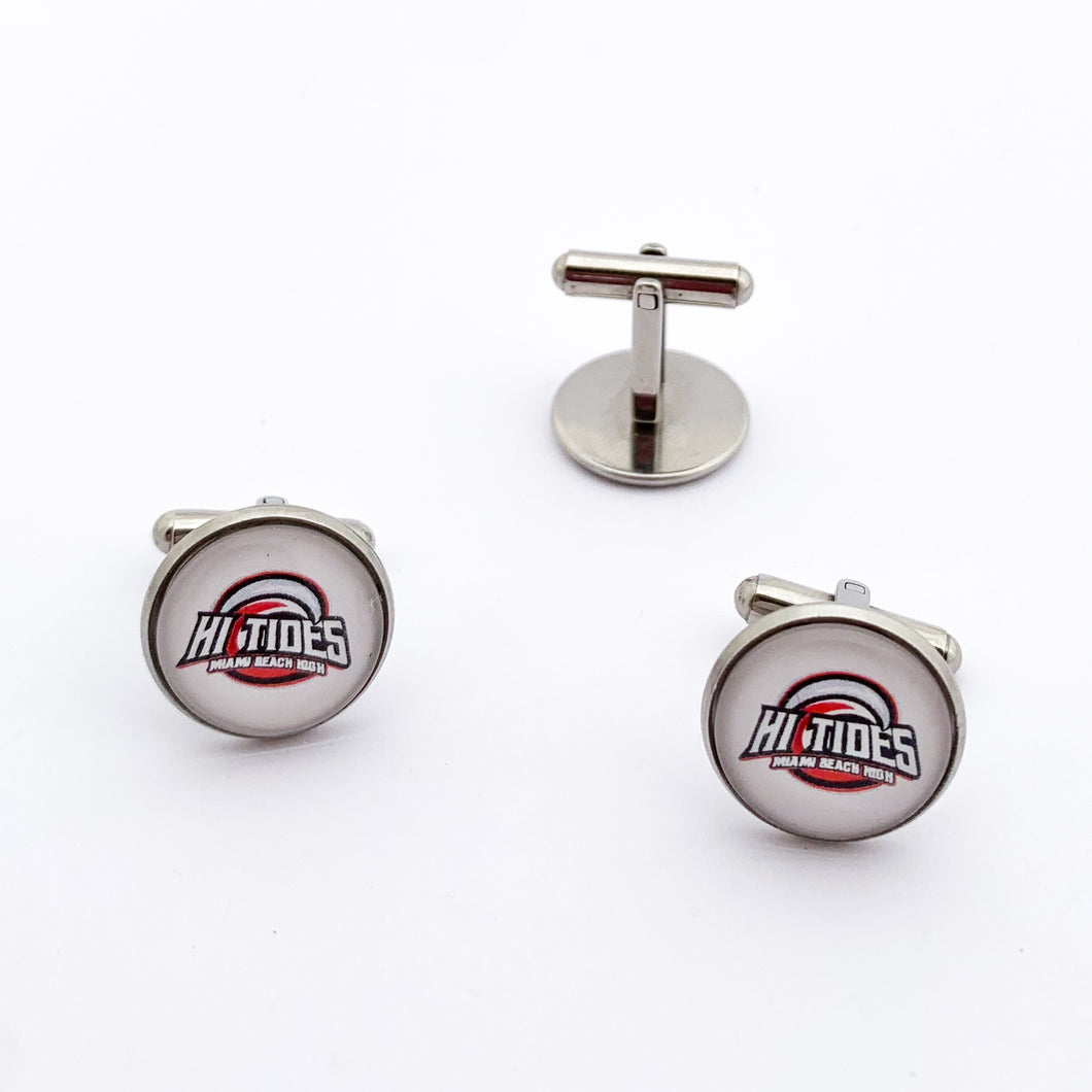 custom stainless steel Miami Beach Hi Tides cuff links