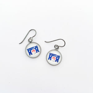stainless steel wrestling mom charm earrings with niobium ear wires