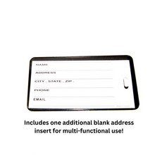 black luggage bag tag with blank address insert