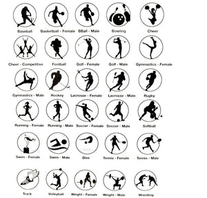 chart showing various sports and activities black silhouette graphic clip art
