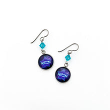 custom Galaxy Cheer charm earrings with teal swarovski crystal beads