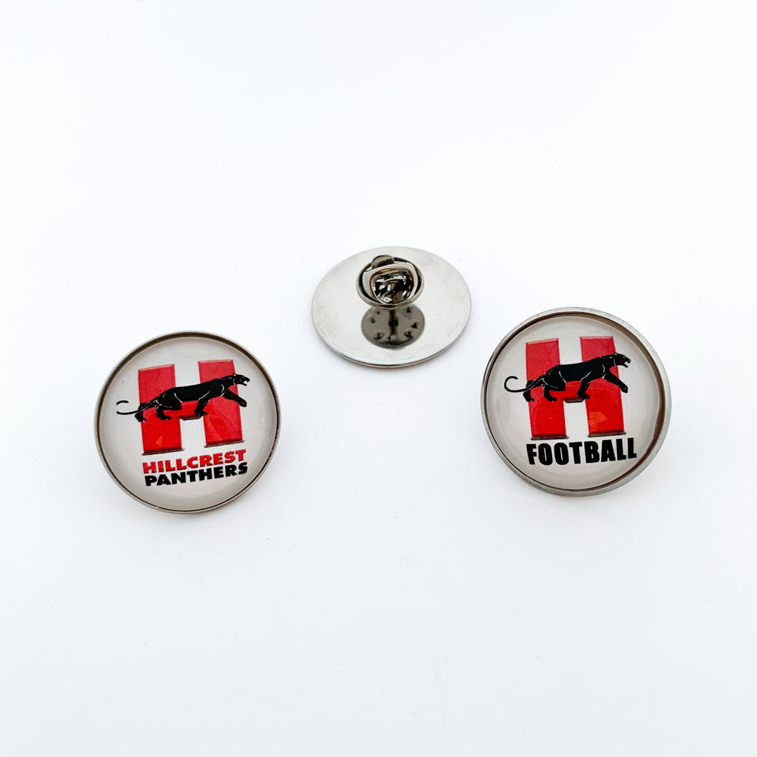 custom stainless steel Hillcrest high school panthers lapel and lanyard pins