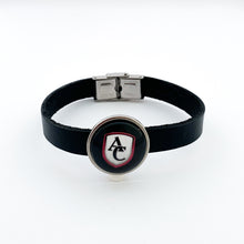 custom stainless steel Archbishop Curley slide charm on black leather strap bracelet