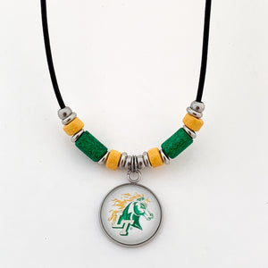 custom lebanon trail high school leather cord necklace with green and gold beads