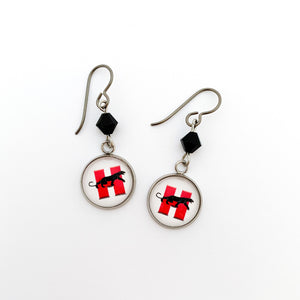 custom Hillcrest high school panthers charm earrings with black swarovski crystal beads
