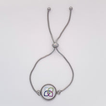 stainless steel adjustable slider bracelet with white Sherwin Williams Women's Club logo