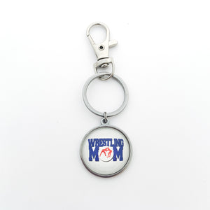 custom stainless steel wrestling mom keychain with matching swivel clip