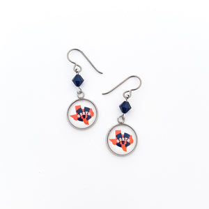 custom McKinney North high school charm earrings with navy blue Swarovski crystal beads and niobium ear wires
