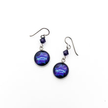 custom Galaxy Cheer charm earrings with purple swarovski crystal beads