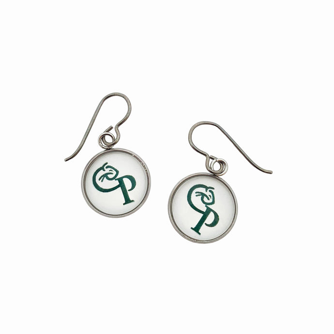 custom stainless steel Comstock high school charm earrings with niobium ear wires