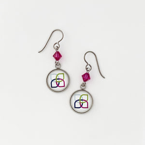 Sherwin Williams Women's club charm earrings with fuschia swarovski crystal beads