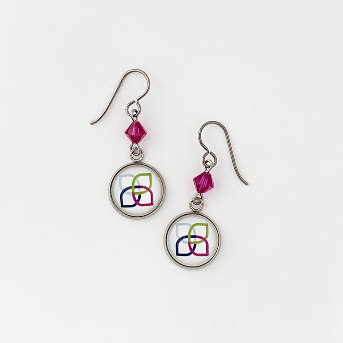 Sherwin Williams Women's club charm earrings with fuschia swarovski crystal beads