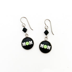 tennis mom charm earrings with black swarovski crystal bead accents