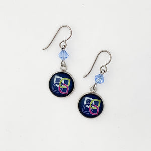 Sherwin Williams Women's club charm earrings with light blue Swarovski crystal beads
