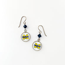 custom McKinney high school lions charm earrings with navy swarovski crystal bicone beads