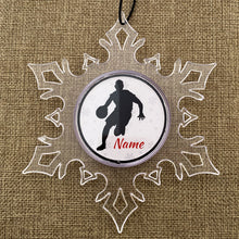 personalized acrylic snowflake ornament with male basketball player silhouette