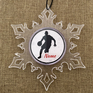 personalized acrylic snowflake ornament with male basketball player silhouette