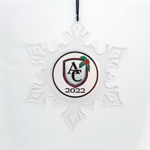 personalized acrylic snowflake ornament featuring the Archbishop Curley high school logo and the year 2022 on a white background