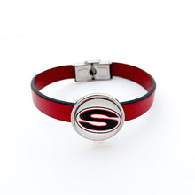 custom stainless steel Sonoraville high school slide charm on red leather strap bracelet