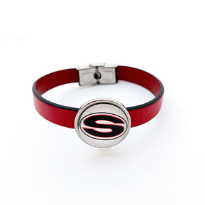 custom stainless steel Sonoraville high school slide charm on red leather strap bracelet