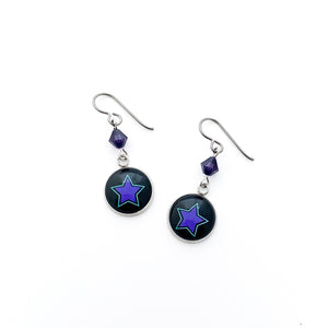 purple star charm earrings with purple swarovski crystal beads