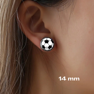 young white girl wearing 14 mm soccer stud earrings