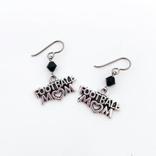silver football mom charm earrings with black Swarovski crystal beads