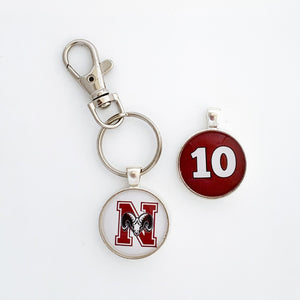 Silver two sided Northbridge high school rams keychain with swivel clip