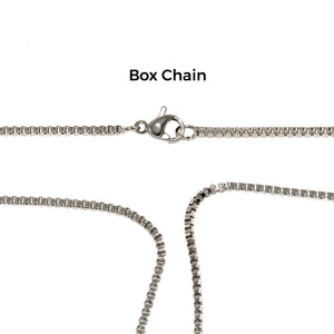 close up of stainless steel box chain with lobster clasp