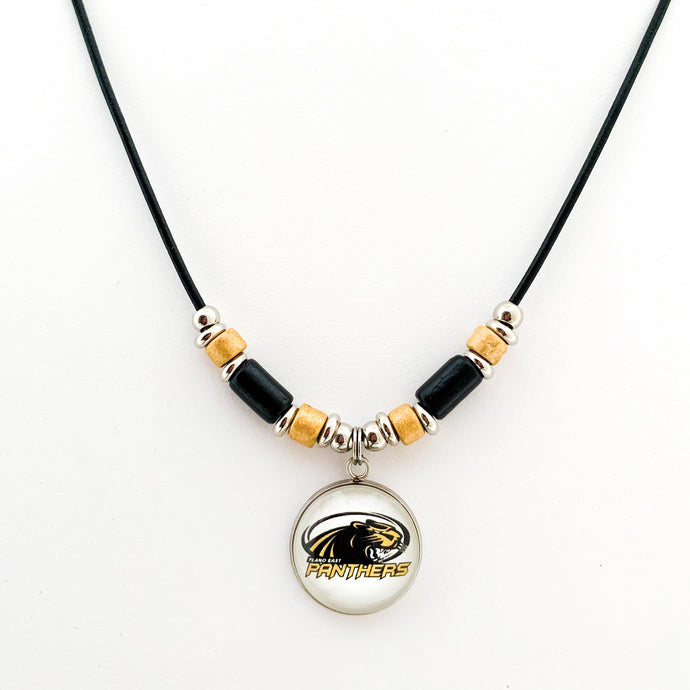 custom Plano East Panthers leather cord necklace with black and gold beads