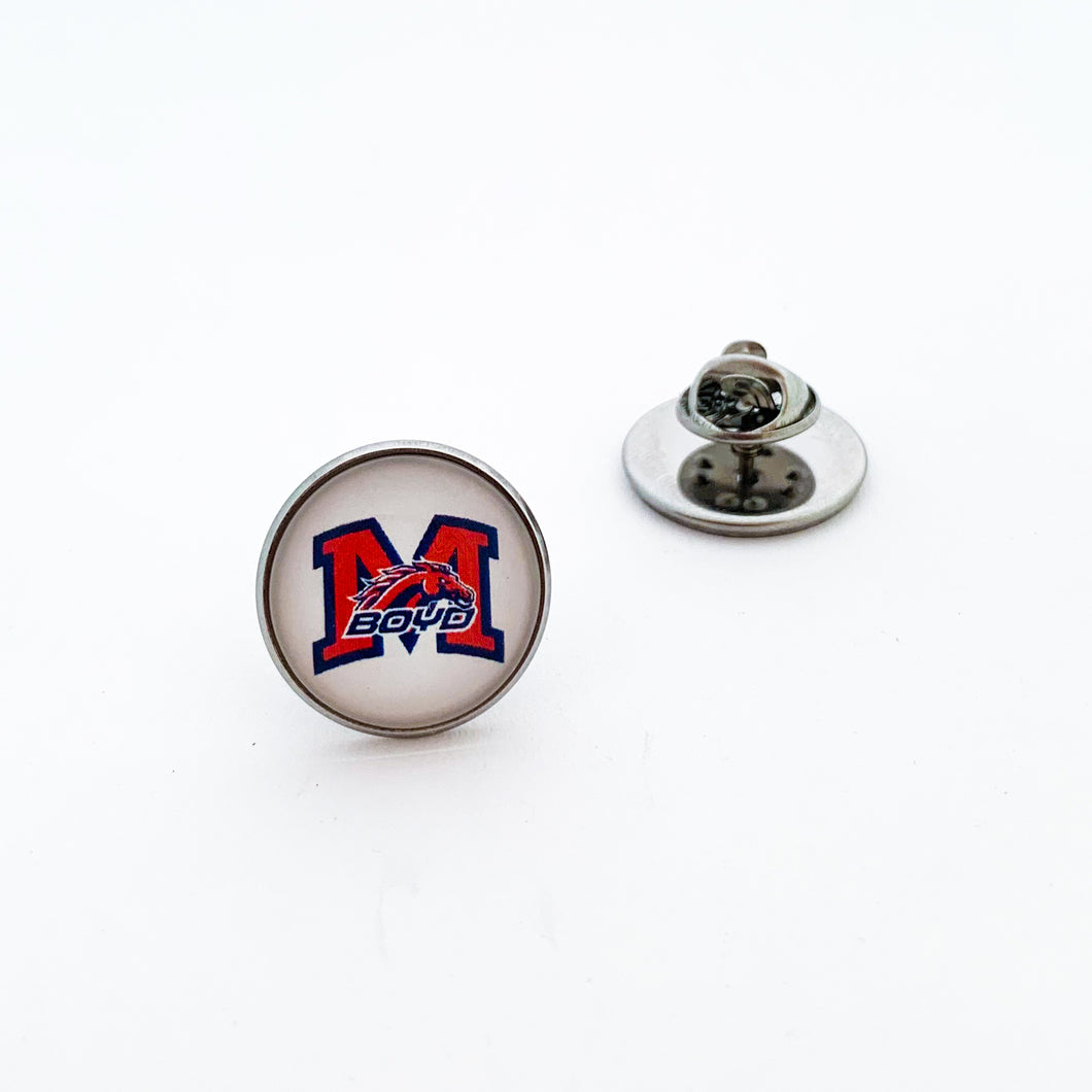 custom stainless steel McKinney Boyd Broncos lapel and lanyard pin