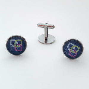 stainless steel cuff links with navy blue Sherwin Williams Women's Club logo